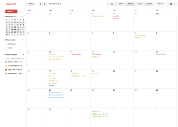 Google calendar overview when synced with SetMore