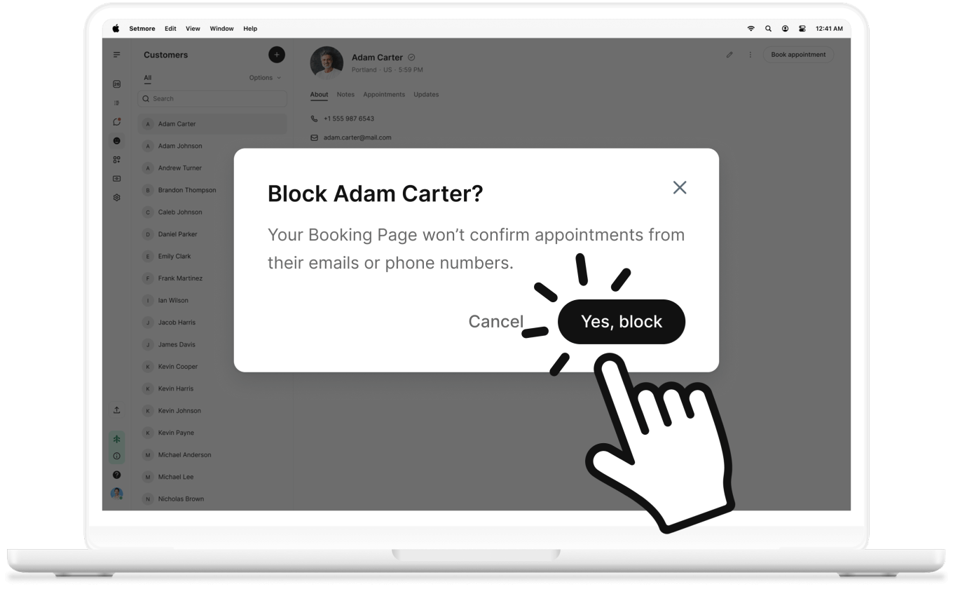 block customer screen preview