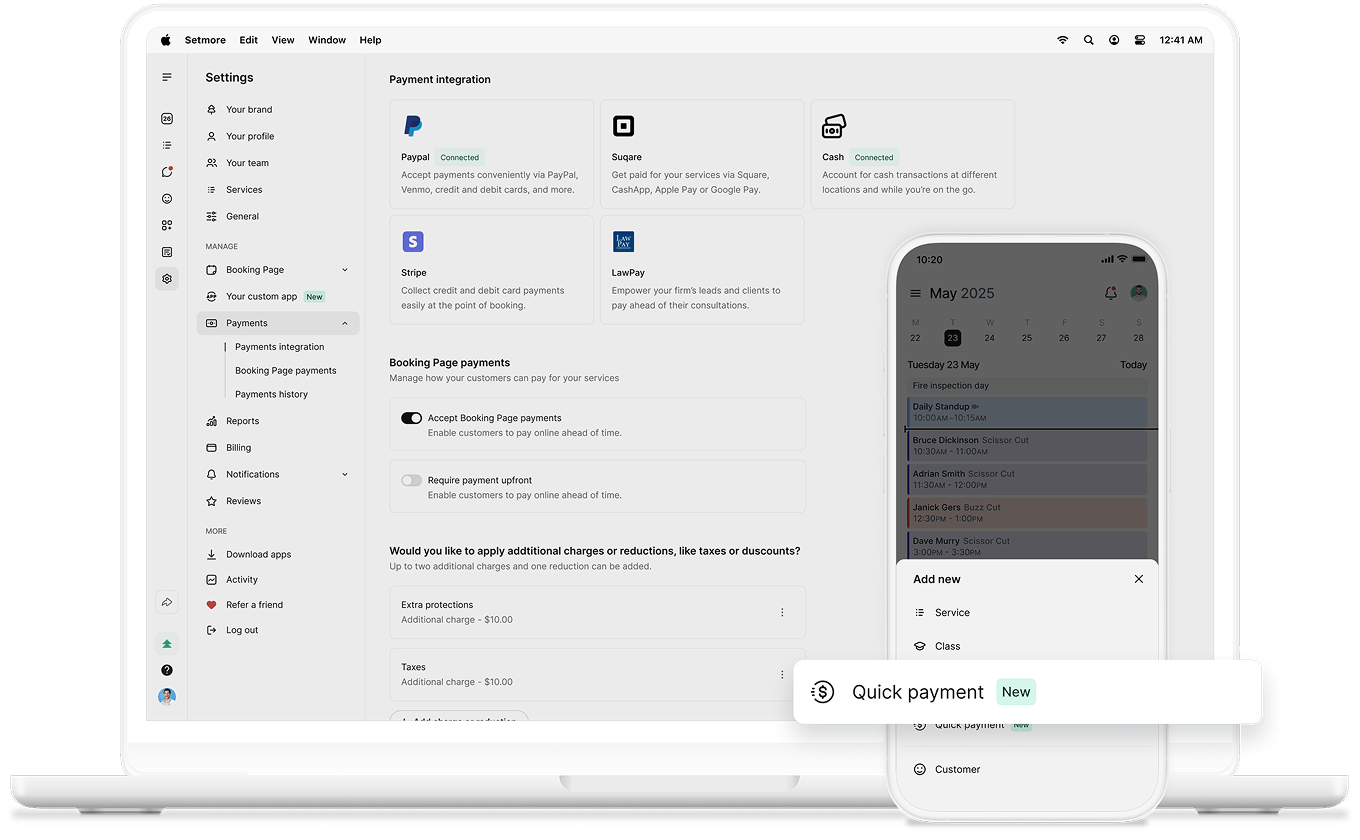 quick payment setmore mobile app and desktop
