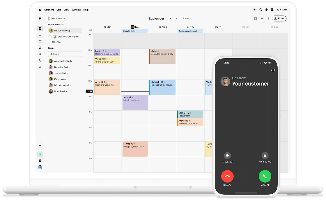 setmore calendar on desktop and mobile call