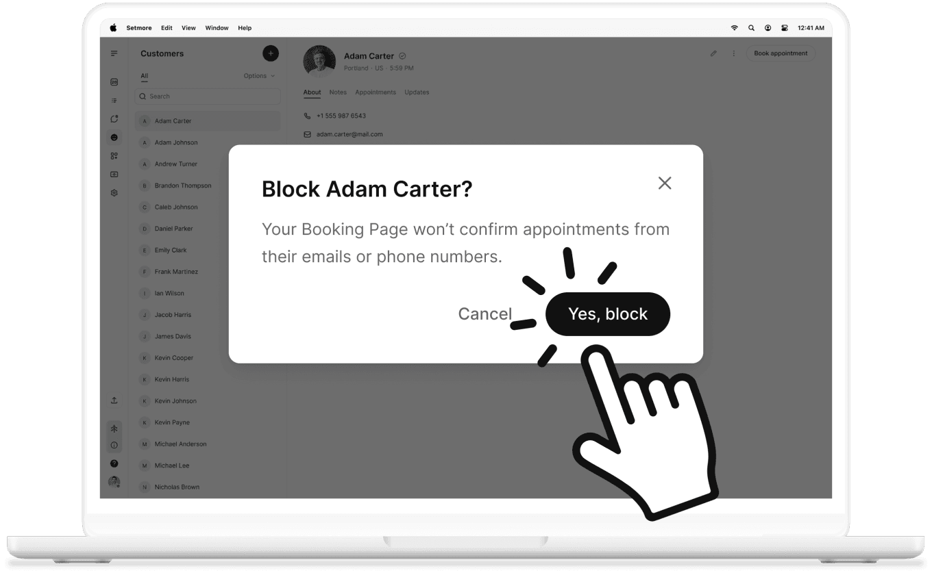 block customer screen preview