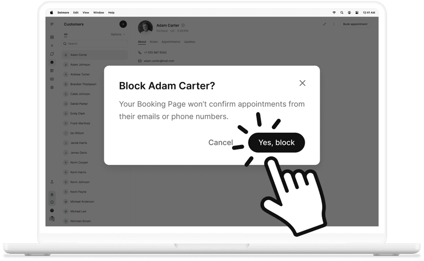 block customer screen preview