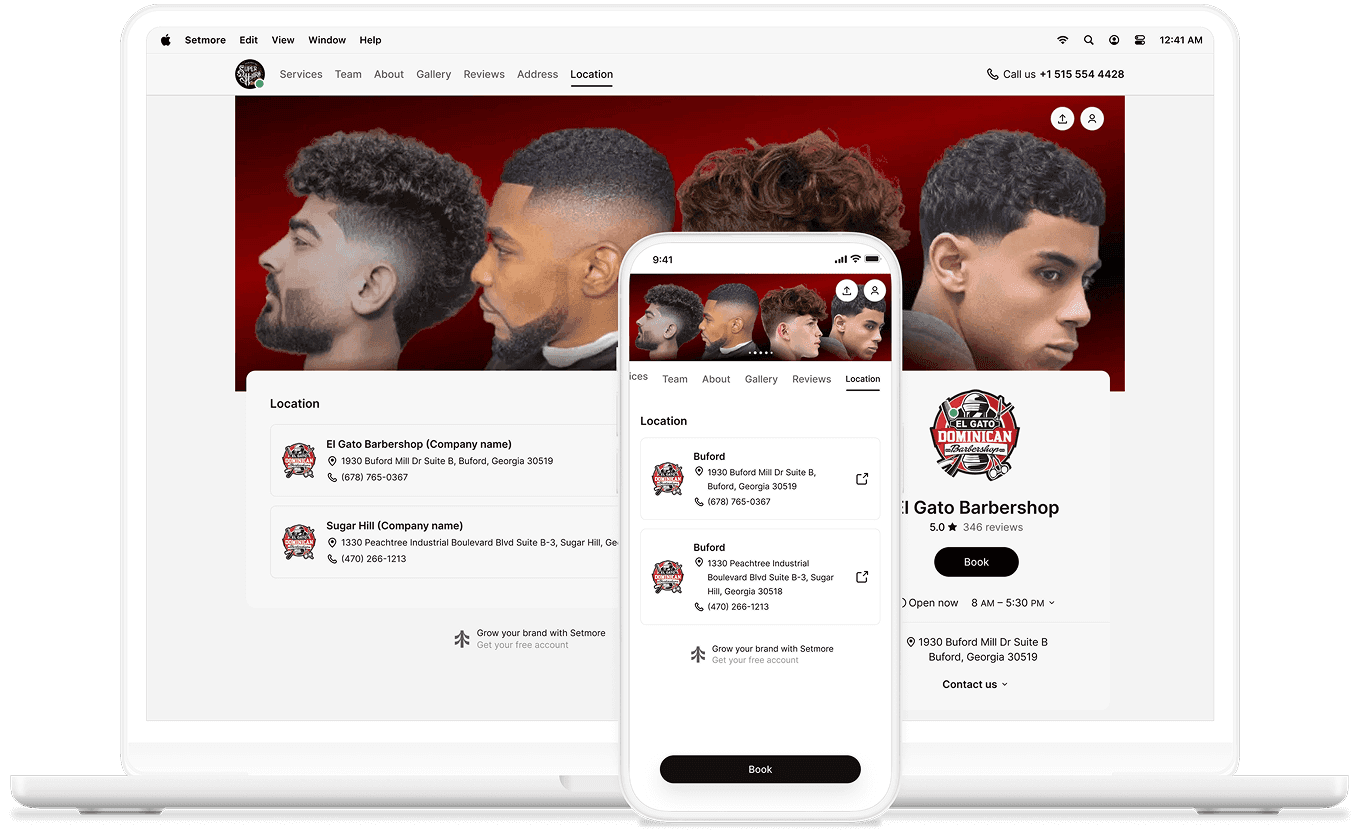 booking page preview with locations list