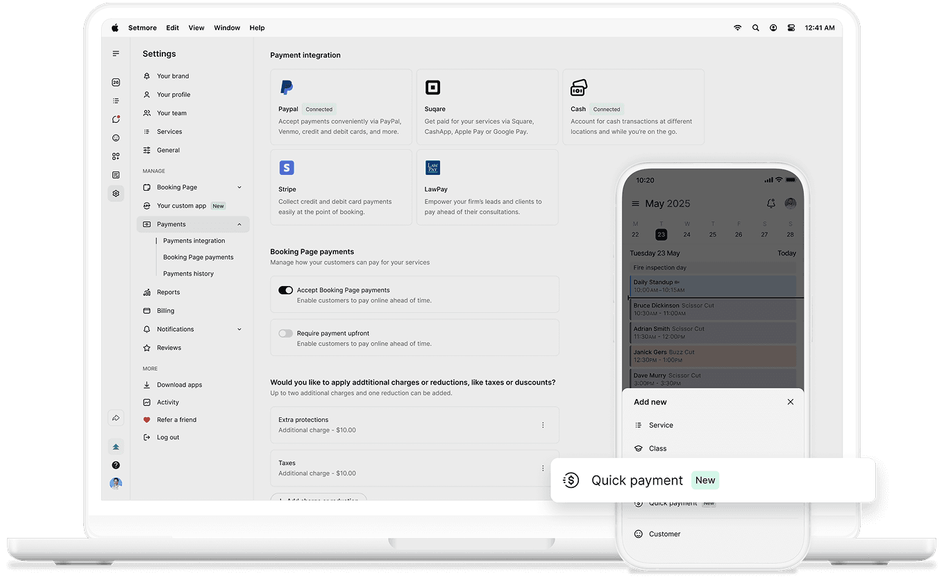 quick payment setmore mobile app and desktop