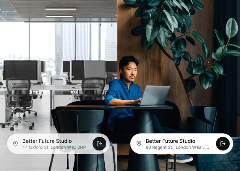 man working on his laptop in two locations