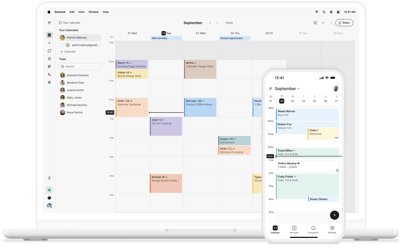 setmore calendar on desktop and mobile devices