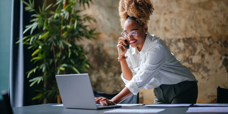 woman looking on a google business profile
