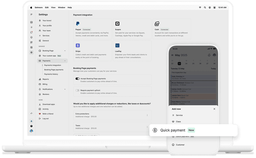 quick payment setmore mobile app and desktop