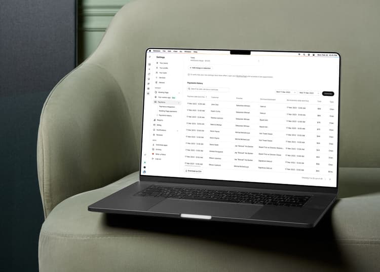 setmore payments history on desktop screen