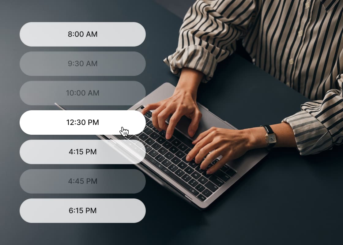 working on a laptop with hour slots