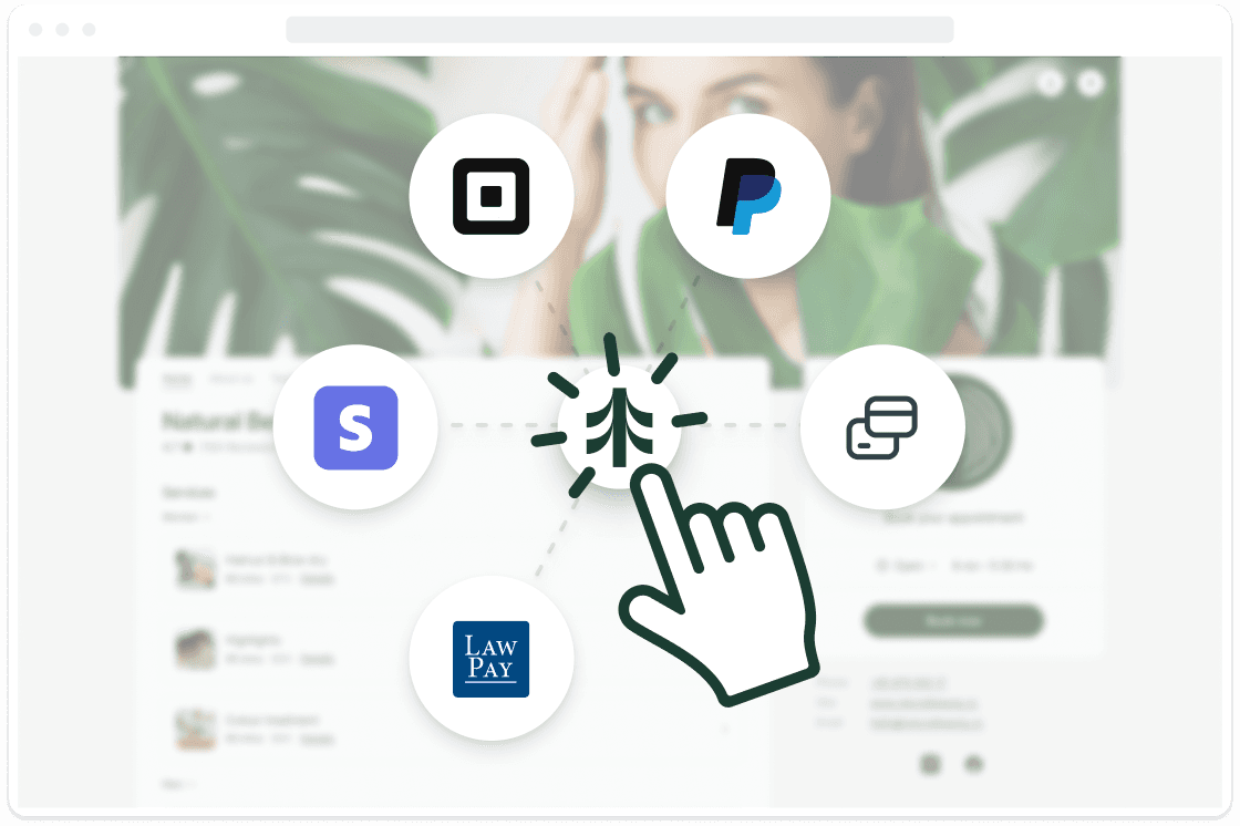 booking page preview with payment options